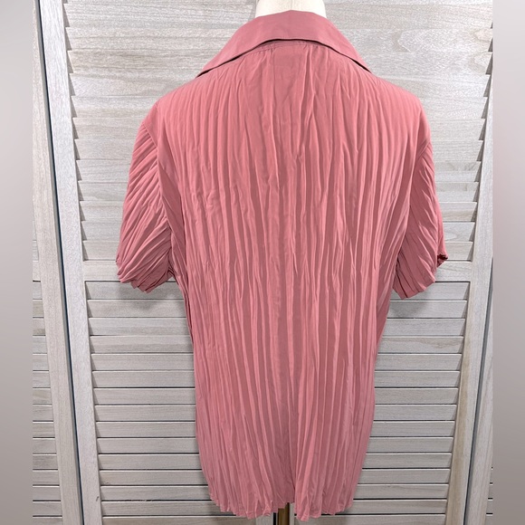 WORTHINGTON (Stretch) Button Down Shirt Short Sleeves Pleated/Wrinkly Pink-1X - Picture 3 of 3